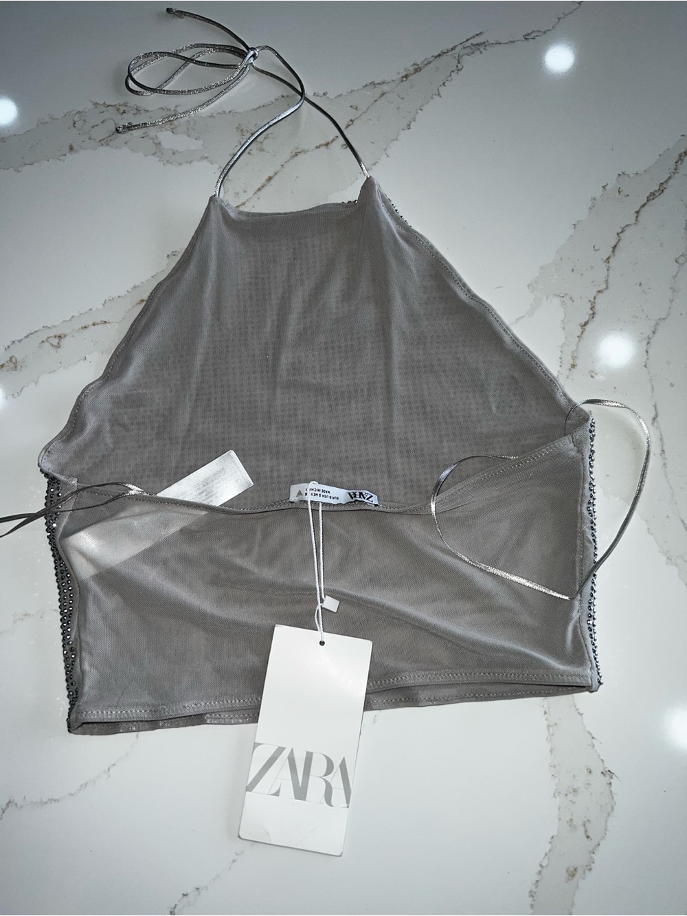 Zara Silver Sequin Halter Crop Top - - Picture 3 of 3